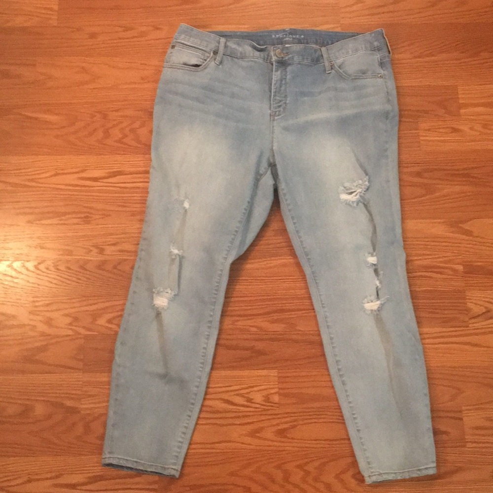 Women’s Destructed Ankle Jeans, Light Blue, 18W